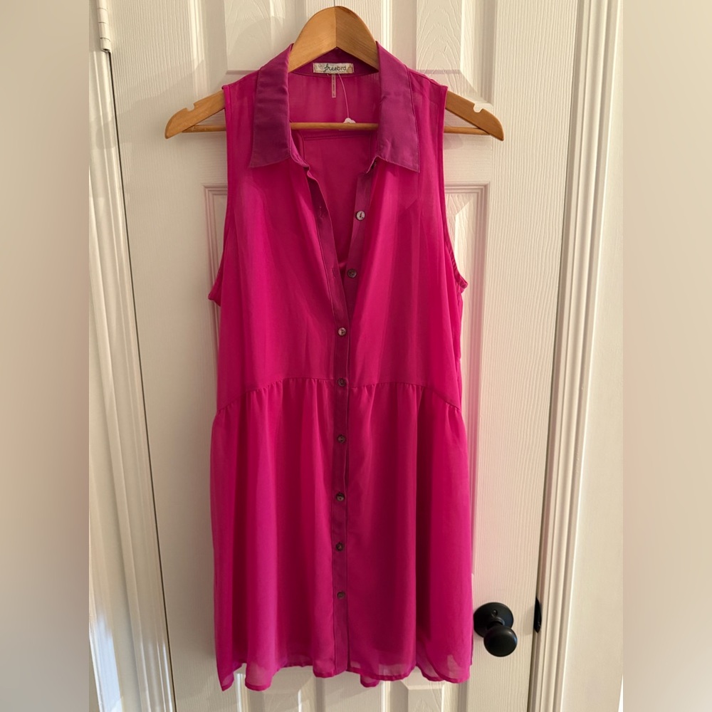 NWT Boutique Sheer Fuschia Button Down Top